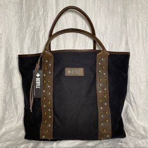 Beryll Black Canvas/Leather Studded Tote